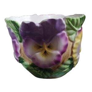 Jay Wilfred Floral Ceramic Planter with Purple, Yellow and Green Accents